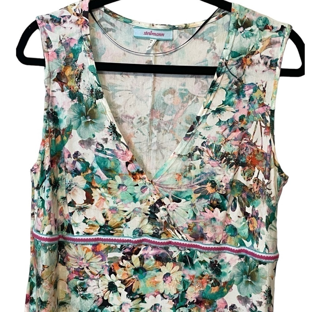 Vintage Steilmann white watercolor floral tunic top Sz 12 German designer - Picture 6 of 11